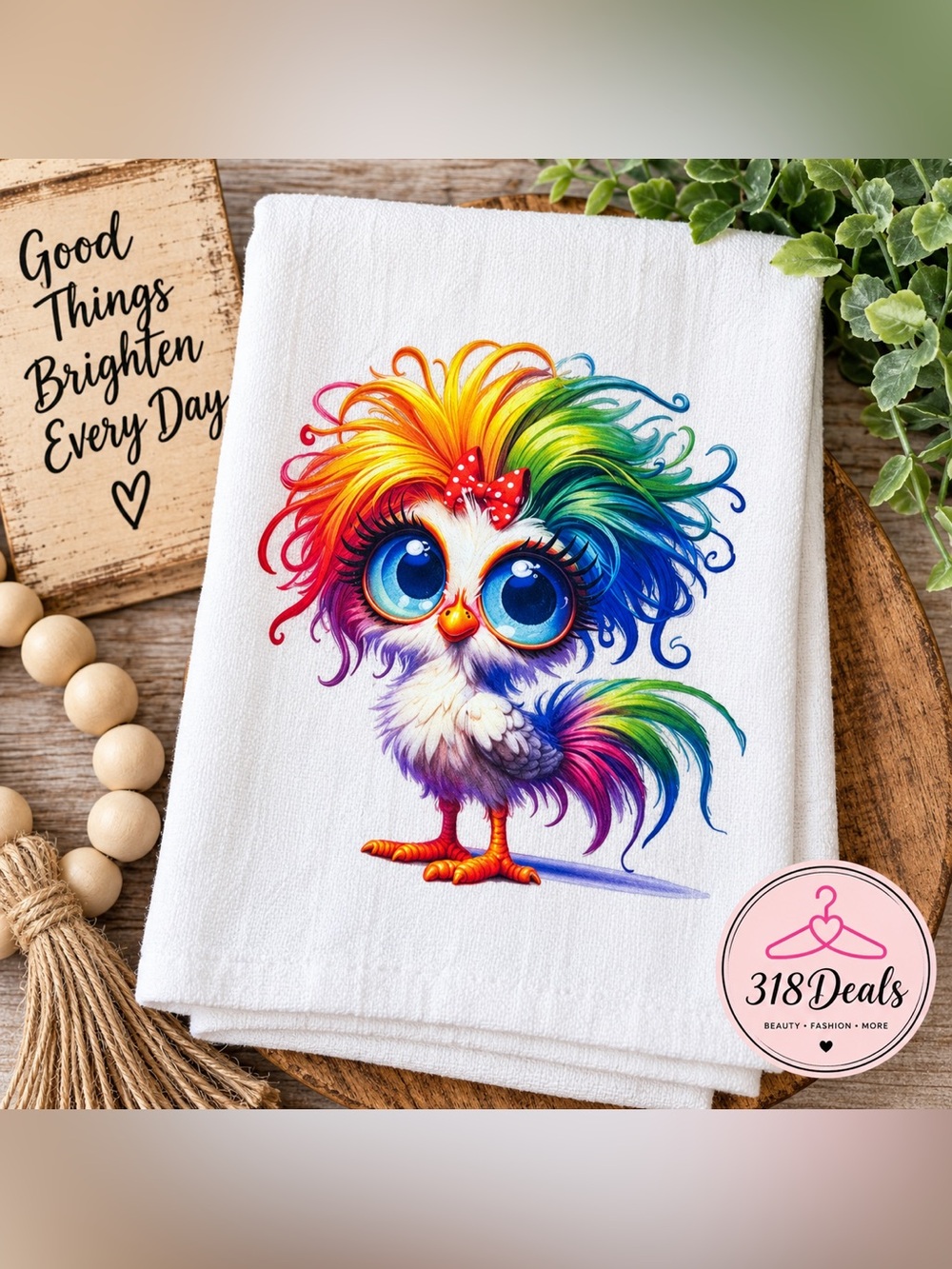 Rainbow Rooster Kitchen Towel Colorful Rooster Decorative Dish Towel